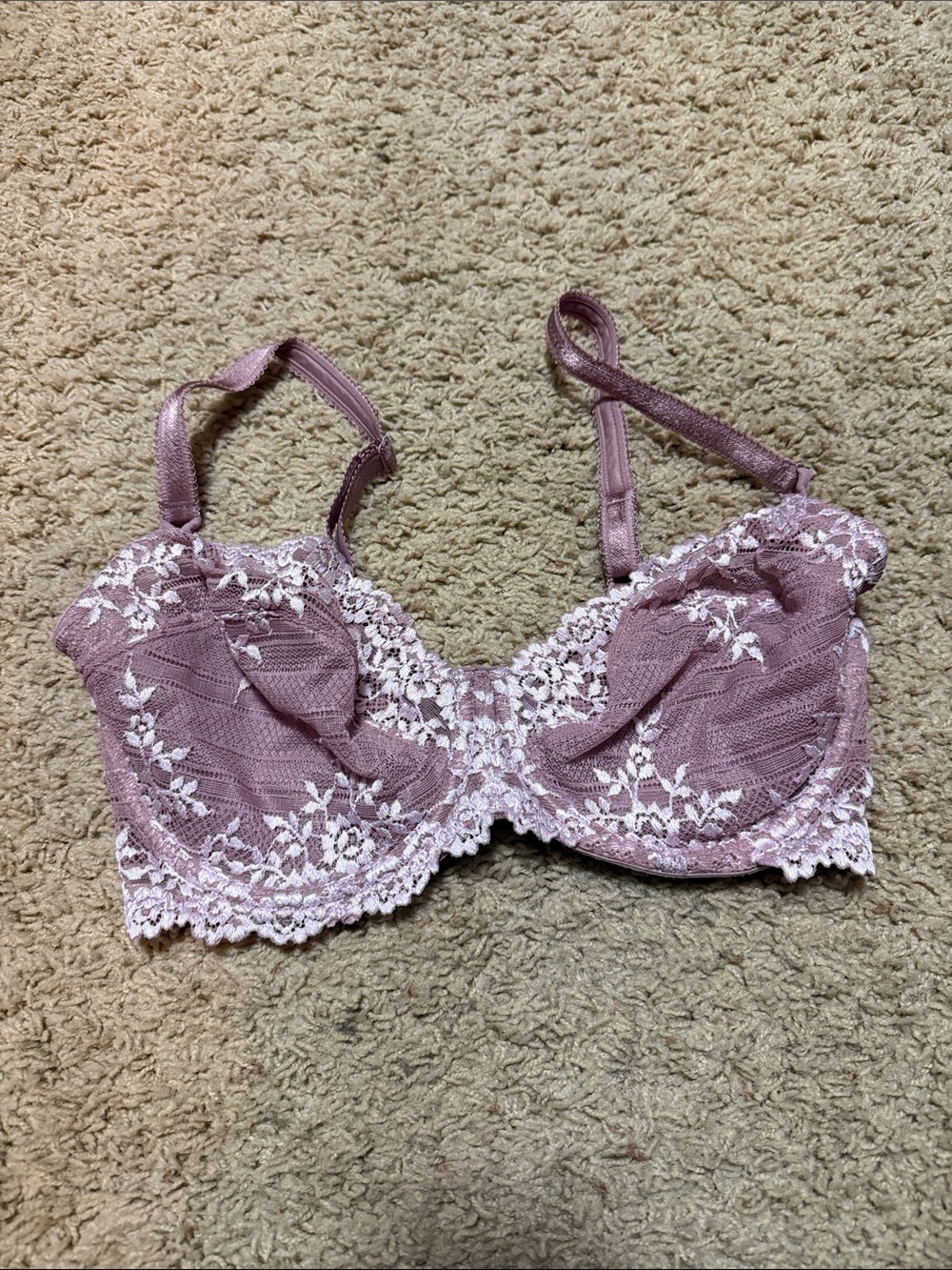 Wacoal Mauve Lace Underwire Bra with White Floral Accents